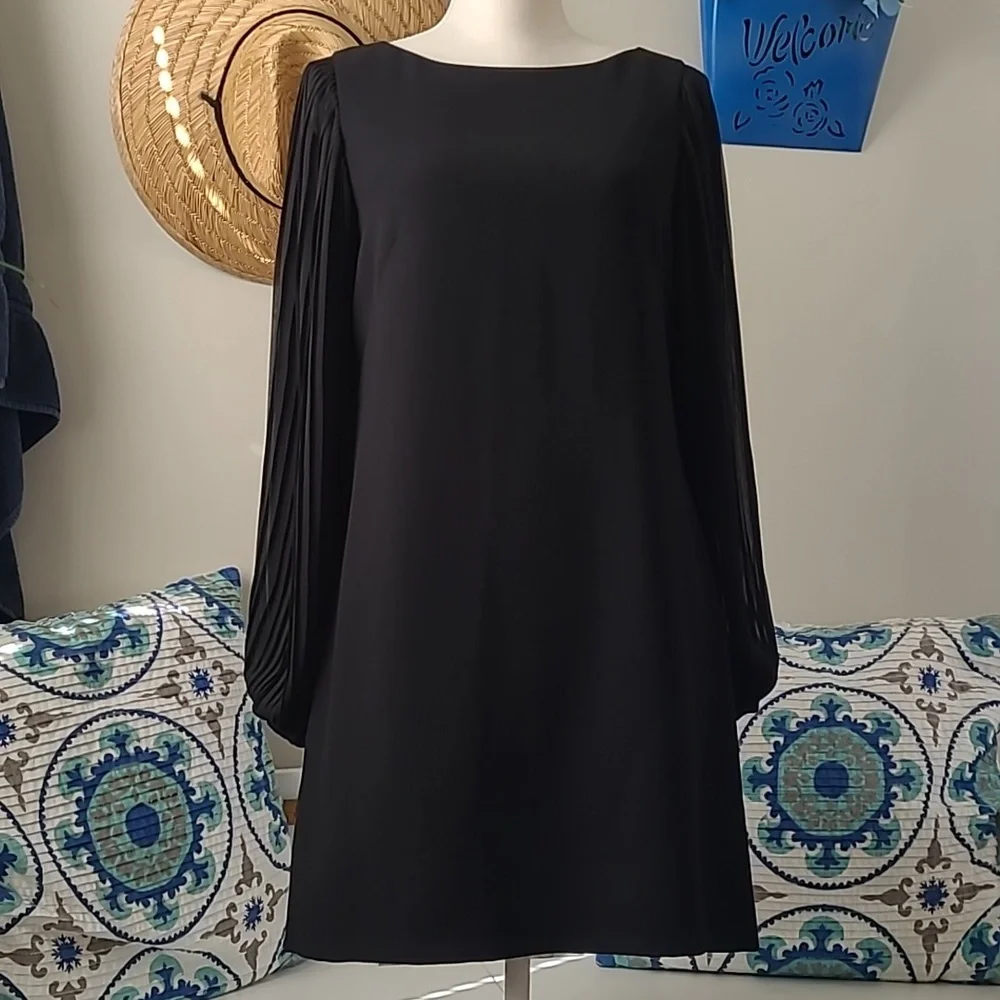 White House/Black Market Classic Black Dress with Long Crepe Sleeves - Size 4 - Picture 1 of 13